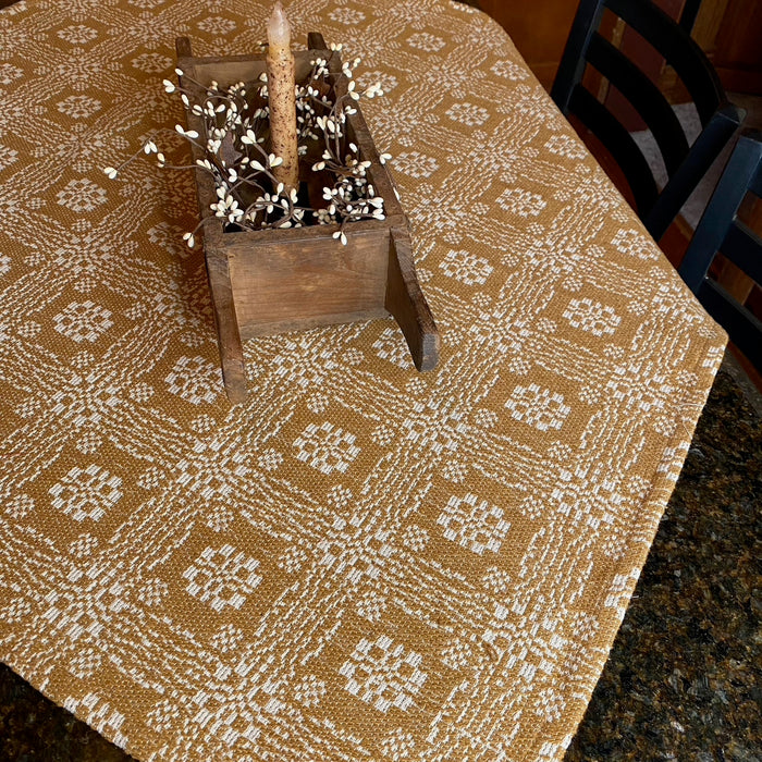 Gettysburg Mustard and Creme Woven Small Table Cloth 34" - Primitive Star Quilt Shop