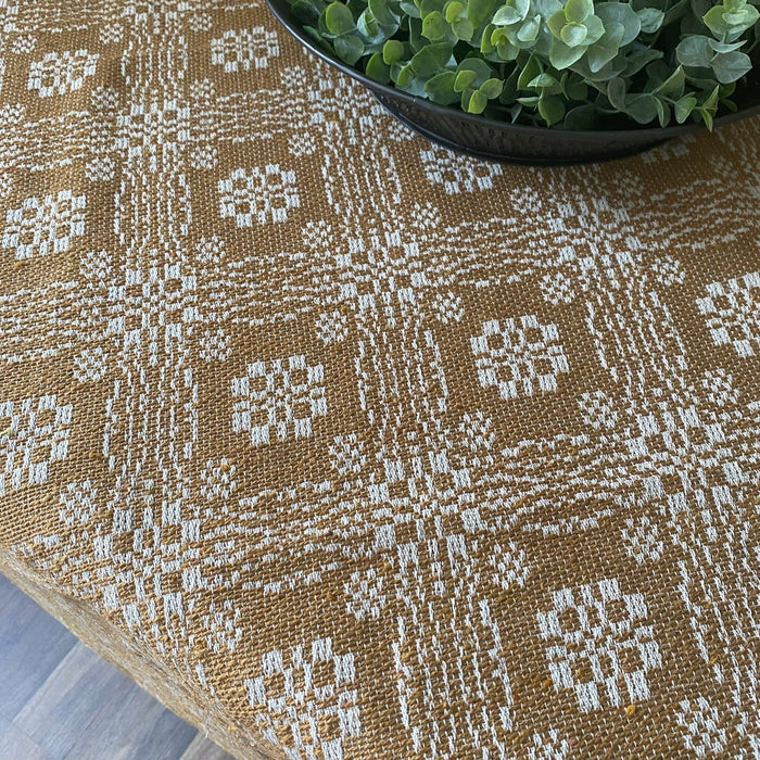 Gettysburg Mustard and Creme Woven Table Cloth 52" - Primitive Star Quilt Shop