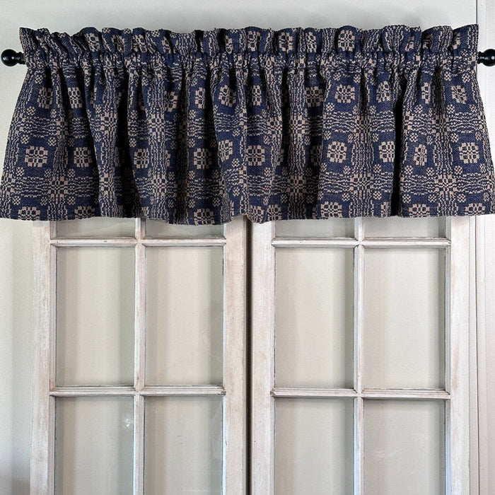 Gettysburg Navy and Tan Woven Lined Valance 72" - Primitive Star Quilt Shop