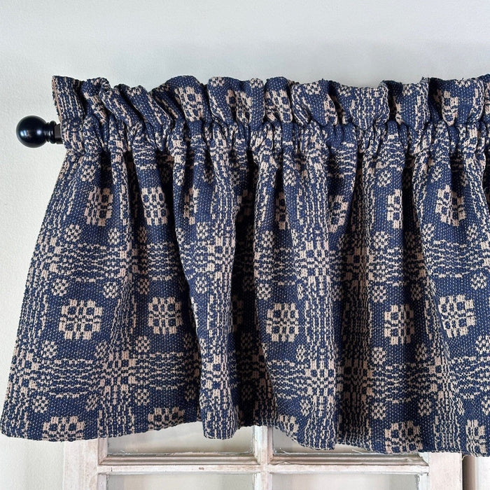Gettysburg Navy and Tan Woven Lined Valance 72" - Primitive Star Quilt Shop