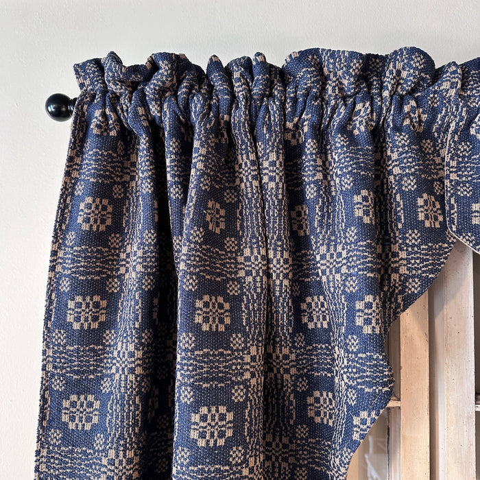Gettysburg Navy and Tan Woven Long Swag Curtain 63" - Primitive Star Quilt Shop