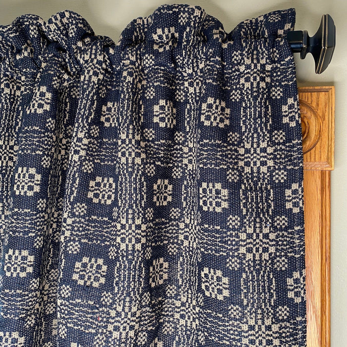 Gettysburg Navy and Tan Woven Long Swag Curtain 63" - Primitive Star Quilt Shop