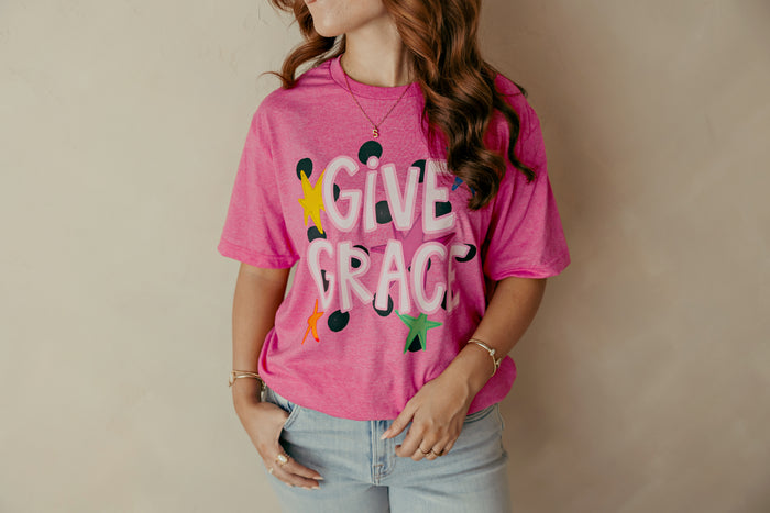 Give Grace Graphic Tee Pink