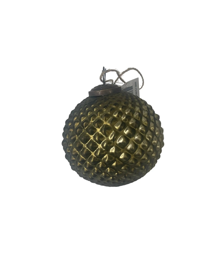 Direct Export Glass Hobnail Ball Ornament Matte Green 4.5" - Uncategorized Merchandise