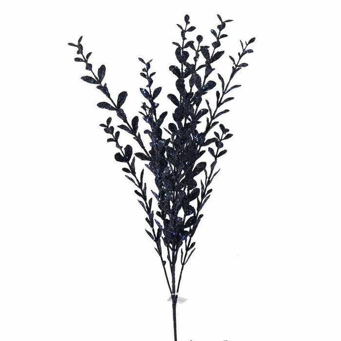 Direct Export Glitter Boxwood Spray Midnight Blue 22" - Artificial Non-Flowering Plants Silk