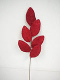 Glitter Magnolia Leaf Spray Red 27"