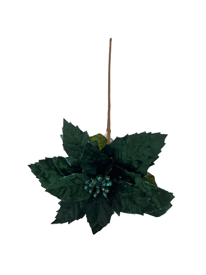 Supreme Glitter Velvet Poinsettia Stem Green 23'' - Uncategorized Silk