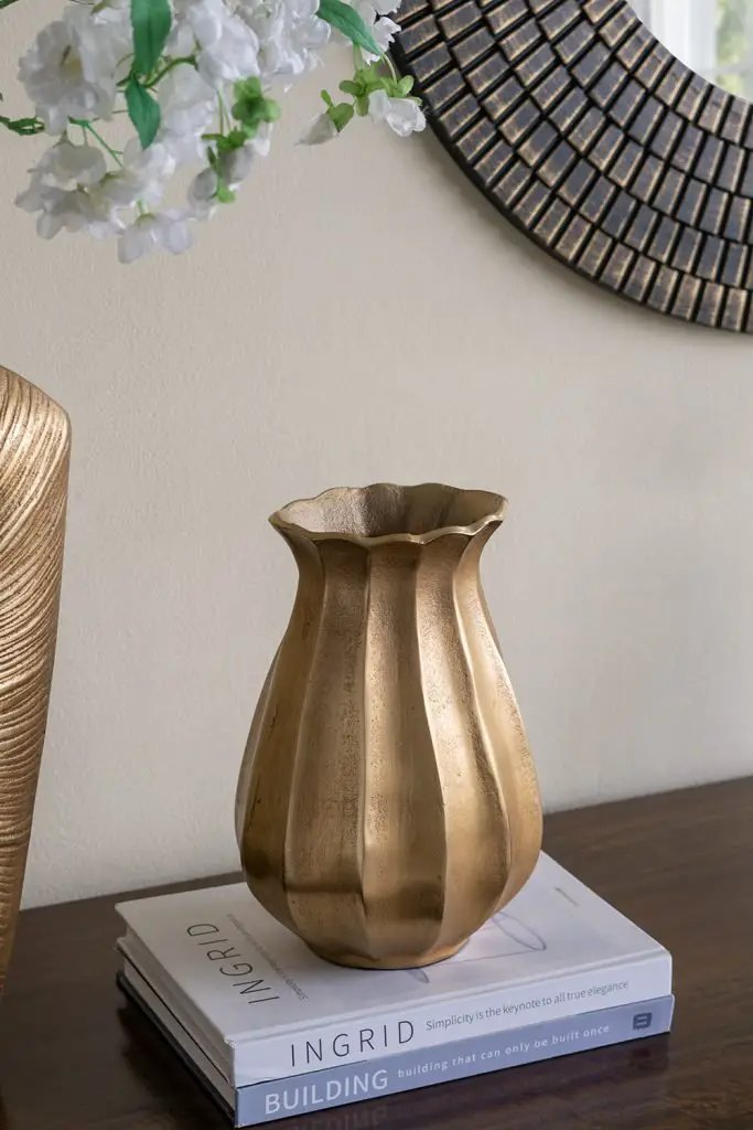A&B Gold Aluminum Scalloped Vase 6.5"x 10.5" - Uncategorized Merchandise