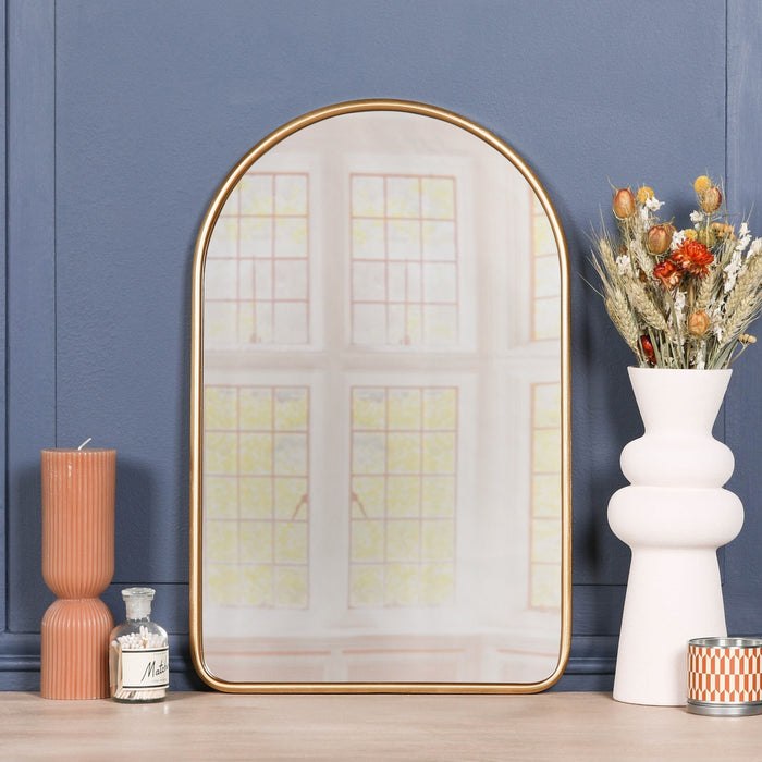 Gold Curved Arched Metal Wall Mirror - Modern Home Interiors