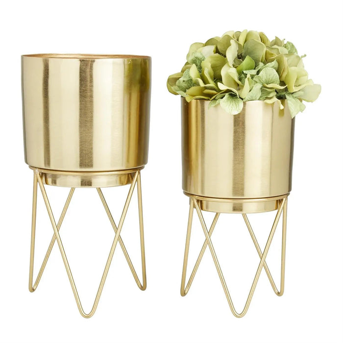Deco Marché Gold Metal Planter with Removeable Stand Large 12"H - Planters Merchandise