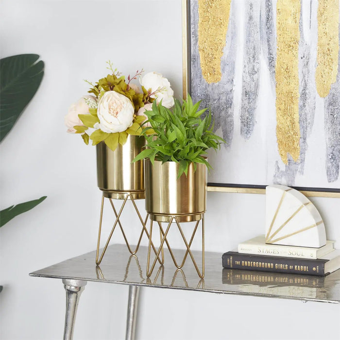 Deco Marché Gold Metal Planter with Removeable Stand Large 12"H - Planters Merchandise