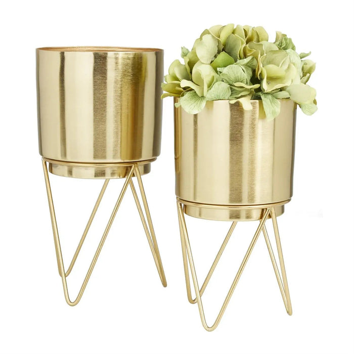 Deco Marché Gold Metal Planter with Removeable Stand Large 12"H - Planters Merchandise