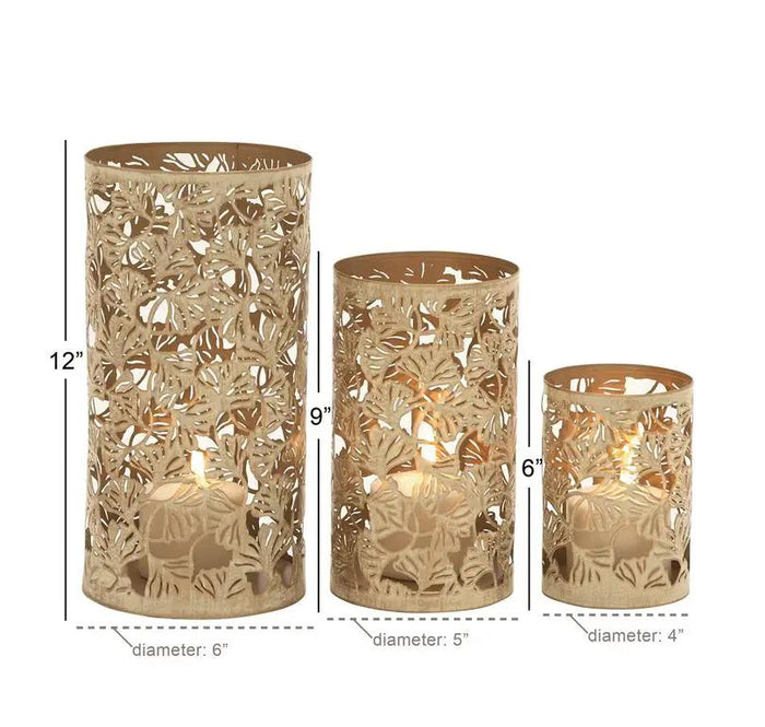 Gold Metal Tree Cutout Candle Lantern Small 6"