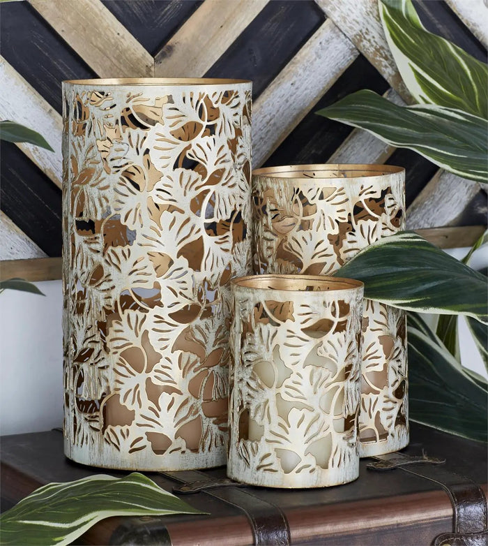 Gold Metal Tree Cutout Candle Lantern Small 6"