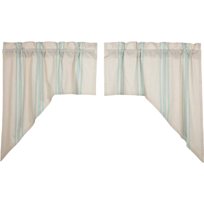 Grain Sack Aqua Lined Swag Curtains - Primitive Star Quilt Shop