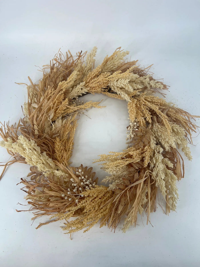 Direct Export Grass Berry Leaves Wreath 24” - Silk