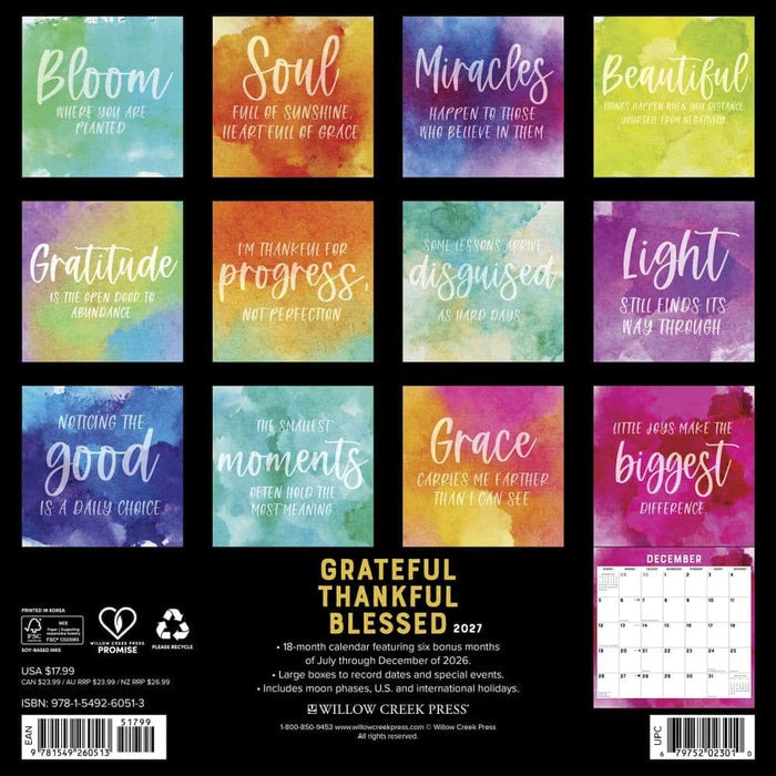 Grateful Thankful Blessed - 2027 Wall Calendar | Willow Creek Press