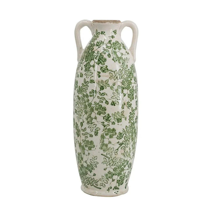 A&B Green Ceramic Floral Print Vase 15.5" - Vases Merchandise