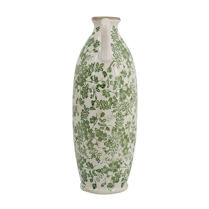 A&B Green Ceramic Floral Print Vase 15.5" - Vases Merchandise