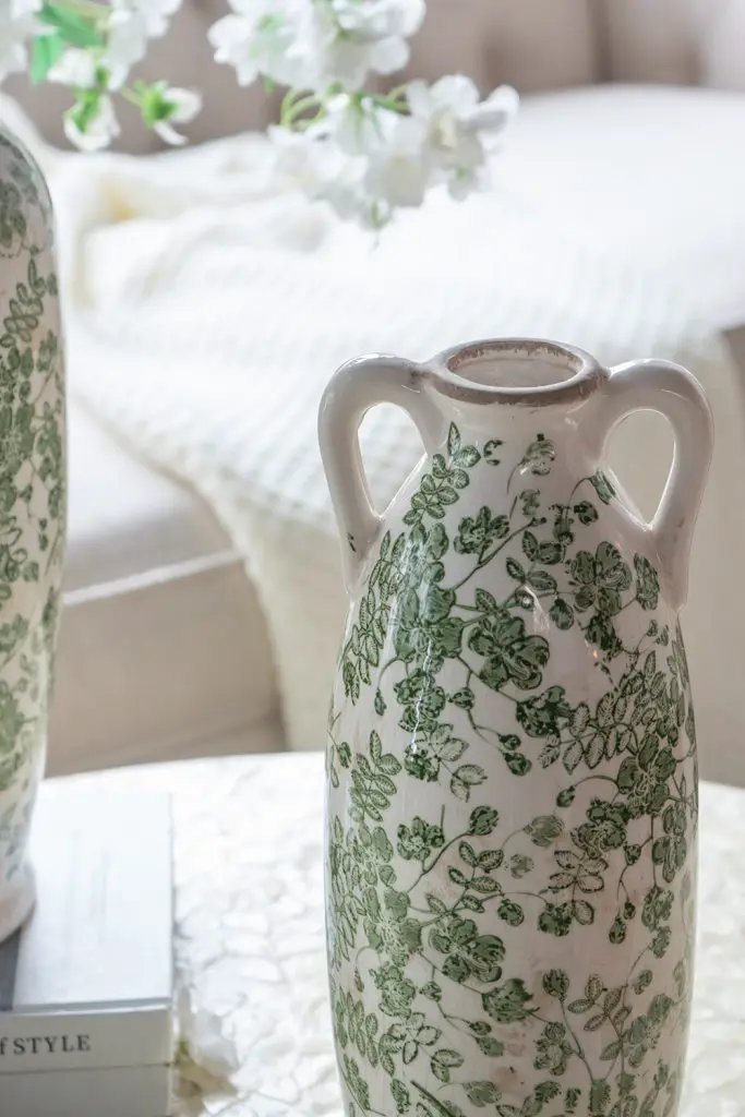 A&B Green Ceramic Floral Print Vase 15.5" - Vases Merchandise