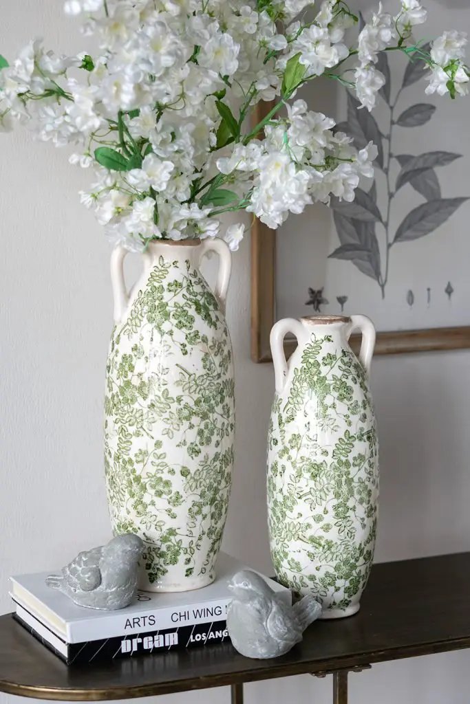 A&B Green Ceramic Floral Print Vase 15.5" - Vases Merchandise