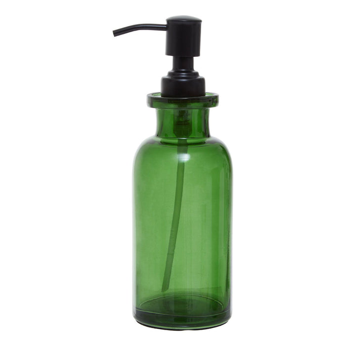 Green Glass and Black Metal Bathroom Soap Dispenser - Modern Home Interiors