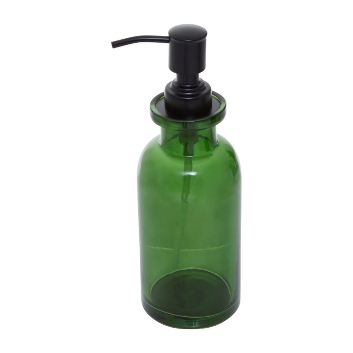 Green Glass and Black Metal Bathroom Soap Dispenser - Modern Home Interiors