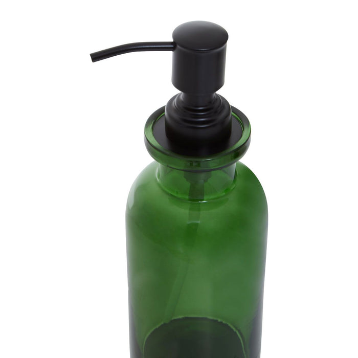 Green Glass and Black Metal Bathroom Soap Dispenser - Modern Home Interiors