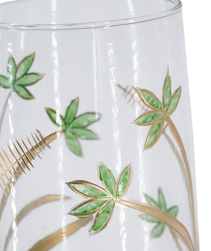 A&B Green-Gold Glass Floral Print Vase 5"D x 7" - Vases Merchandise