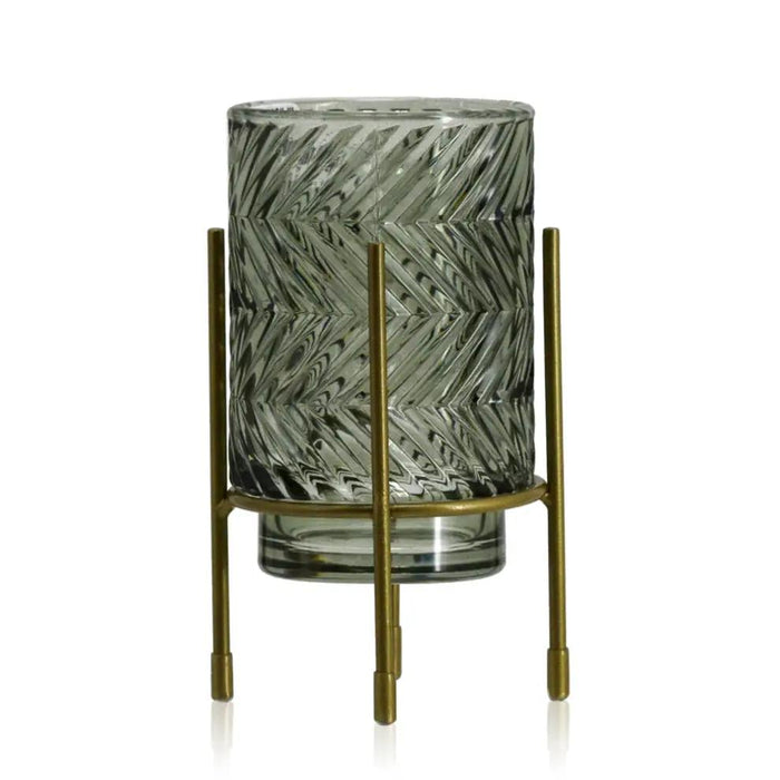 Diamond Star Grey Glass Vase with Metal Stand 3.5"D x 7.1"H - Merchandise