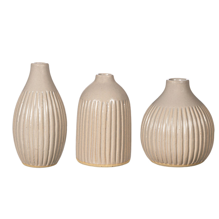 Grooved Bud Vases Grey - Set Of 3 - Modern Home Interiors