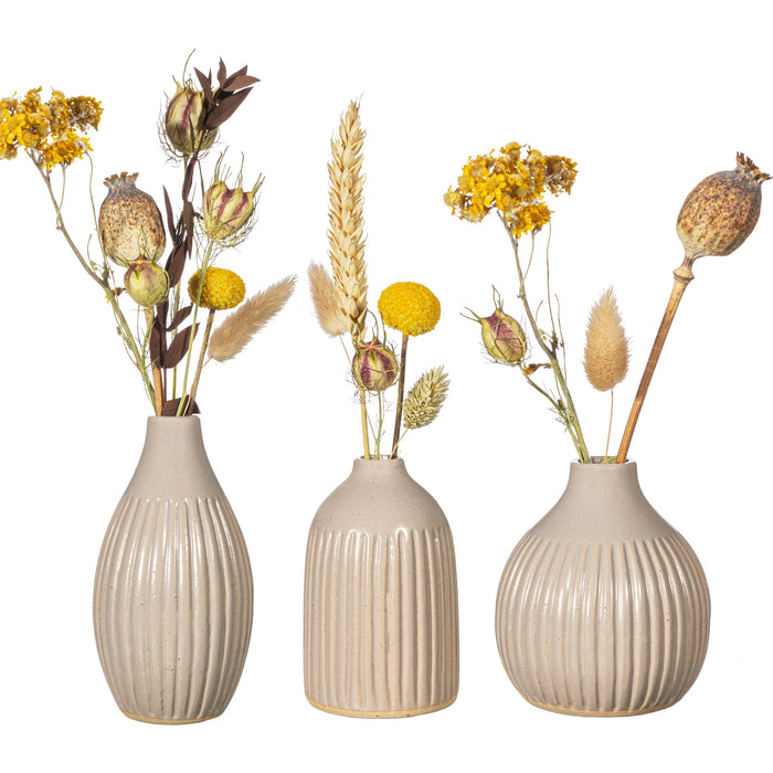 Grooved Bud Vases Grey - Set Of 3 - Modern Home Interiors