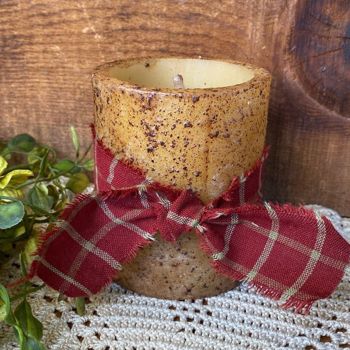 Grungy Battery Timer Pillar Candle - Ivory 3 1/2" - Primitive Star Quilt Shop