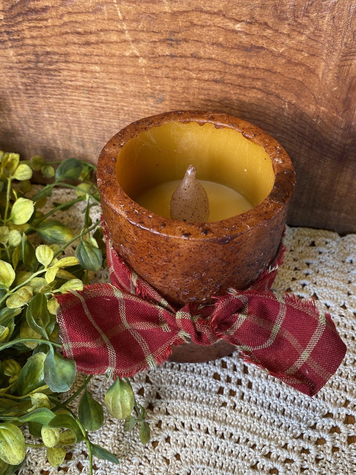 Grungy Battery Timer Pillar Candle - Mustard 3 1/2" - Primitive Star Quilt Shop