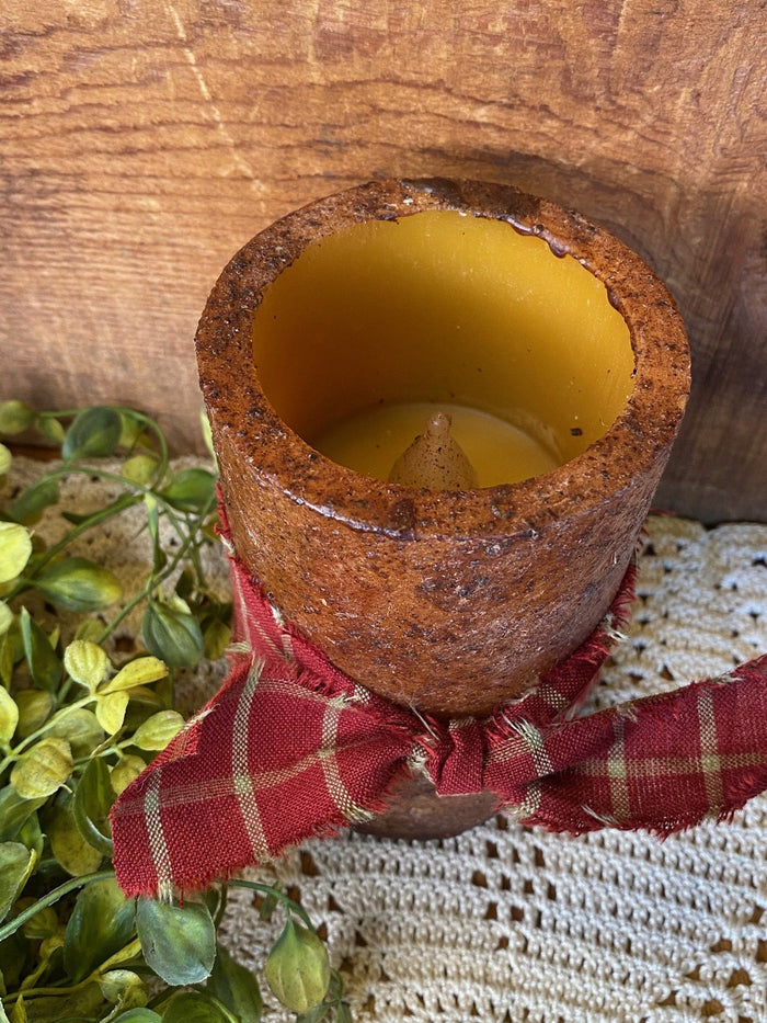 Grungy Battery Timer Pillar Candle - Mustard 4" - Primitive Star Quilt Shop
