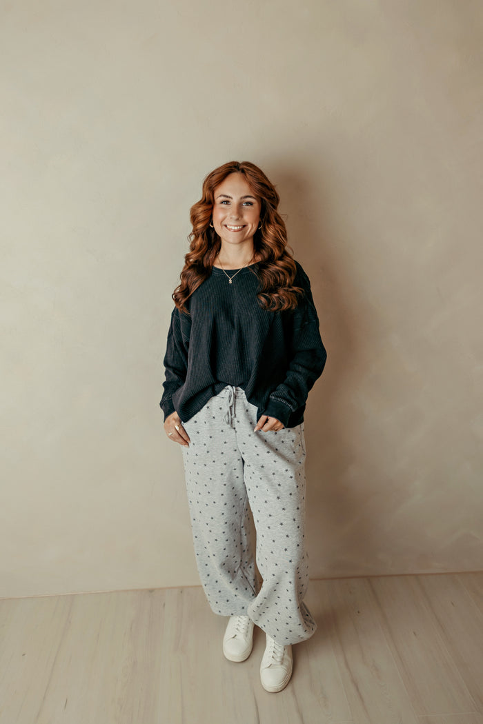 Heather Gray Star Print Jogger Pants
