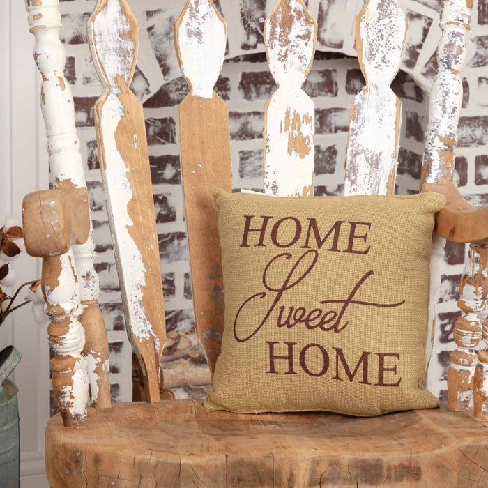 Home Sweet Home Burlap Pillow 12x12" - Primitive Star Quilt Shop