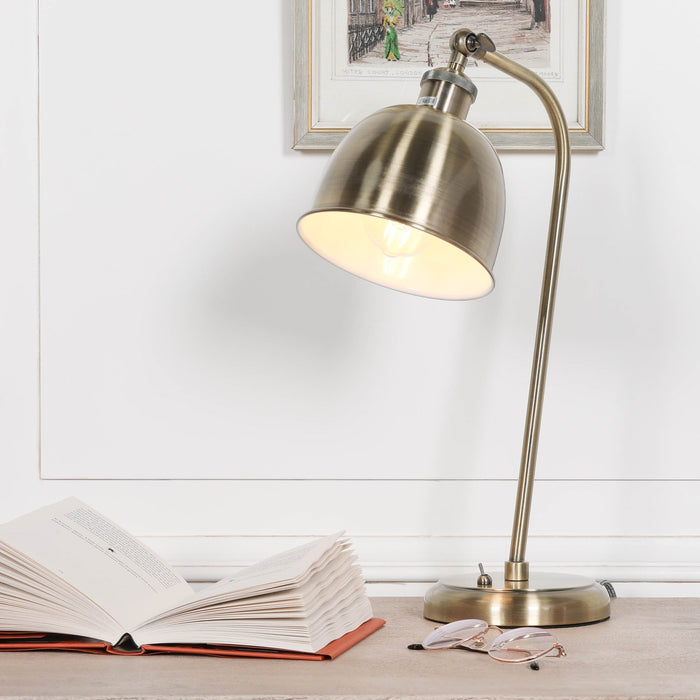 Industrial Style Satin Brass Metal Table Lamp with Shade - Modern Home Interiors