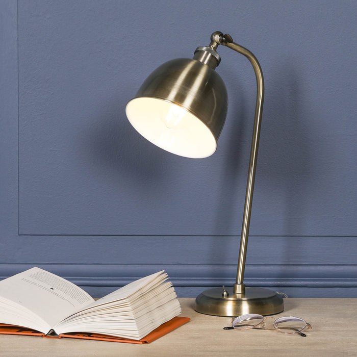 Industrial Style Satin Brass Metal Table Lamp with Shade - Modern Home Interiors