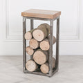 Iron Frame Log Store Side Table with Wooden Top - Modern Home Interiors
