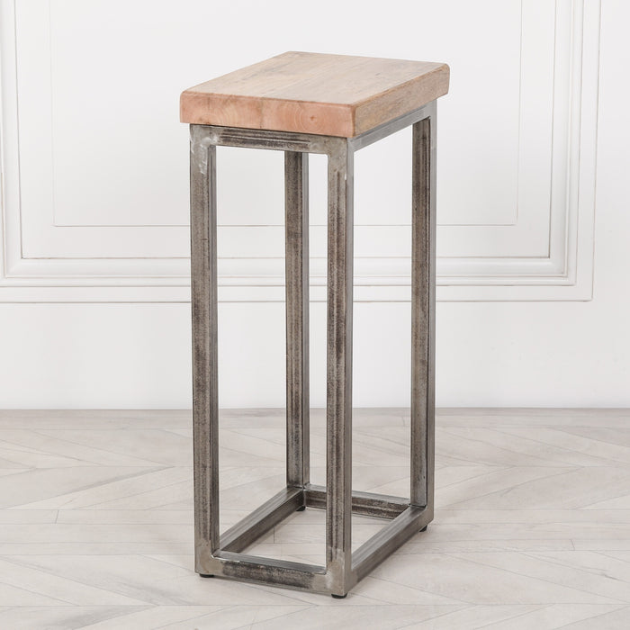 Iron Frame Log Store Side Table with Wooden Top - Modern Home Interiors