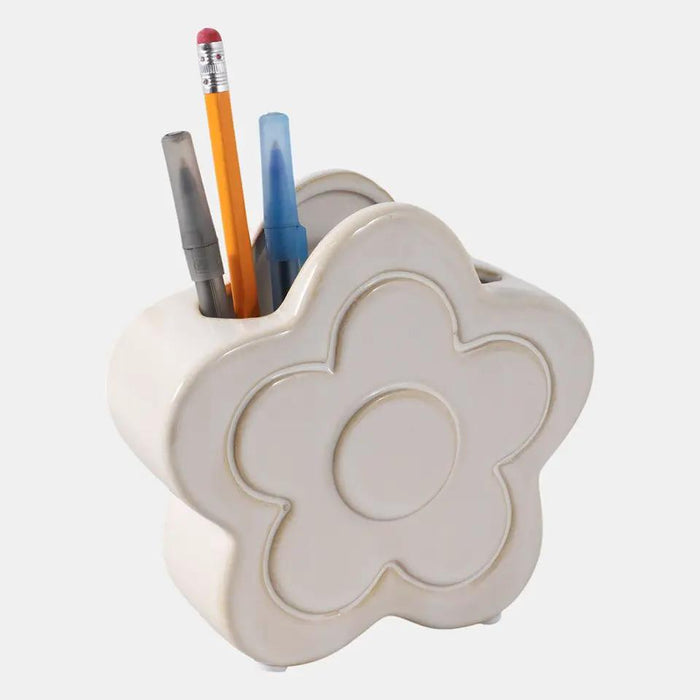 Sagebrook Ivory Flower Power Pencil Cup/Vase 5" - Merchandise