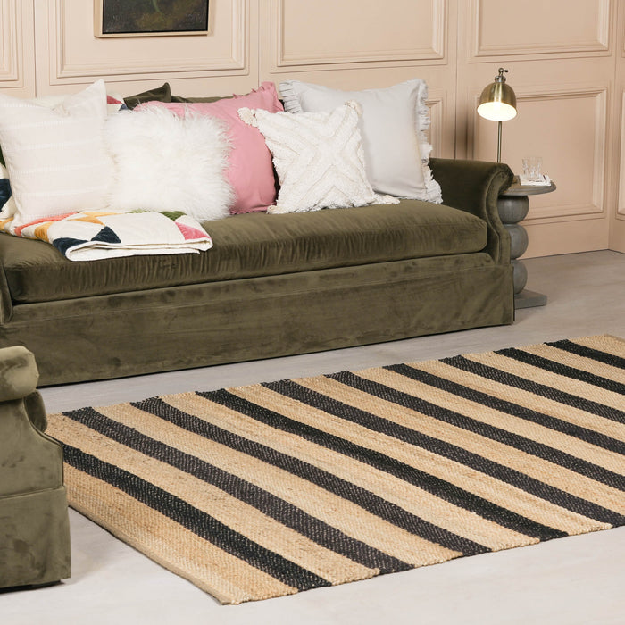 Jute Black Stripe Rug 170x120cm