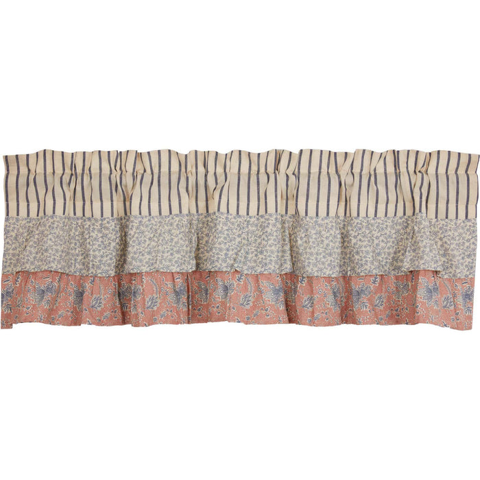 Kaila Blue Stripe Ruffled Lined Valance 60" - Primitive Star Quilt Shop