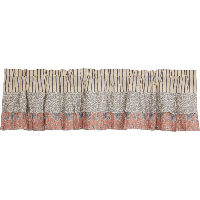 Kaila Blue Stripe Ruffled Lined Valance 72" - Primitive Star Quilt Shop