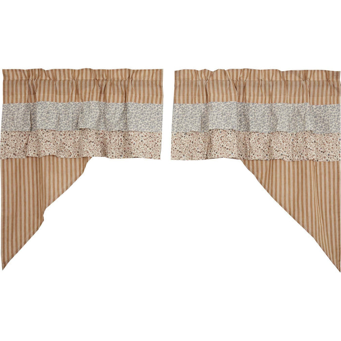 Kaila Gold Stripe Ruffled Lined Swag Curtains - Primitive Star Quilt Shop