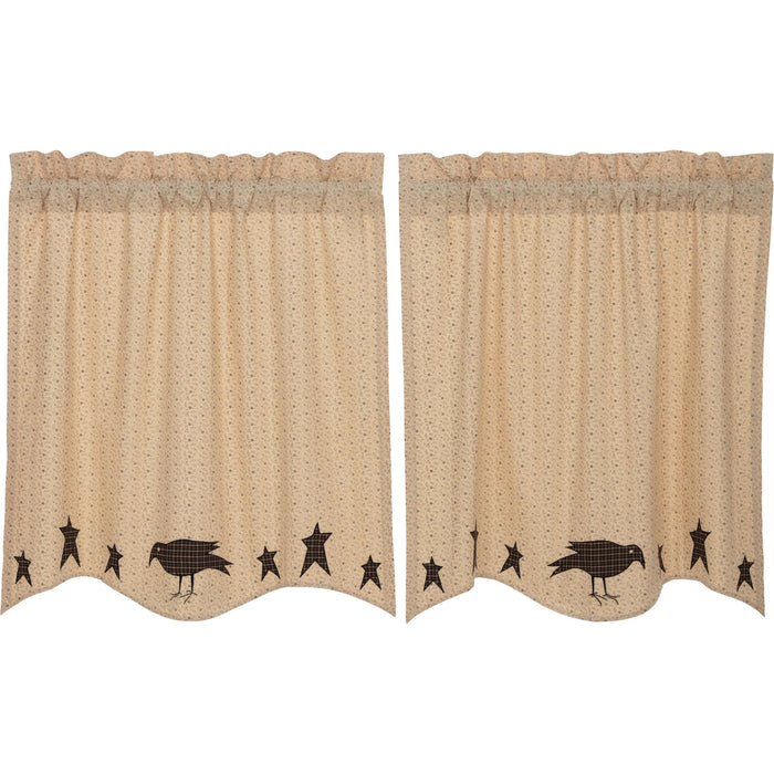 Kettle Grove Applique Scalloped Lined Tier Curtains 36" - Primitive Star Quilt Shop