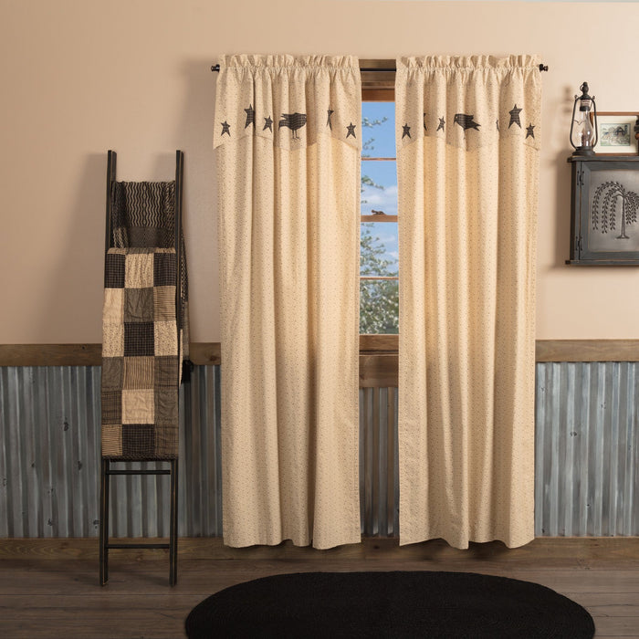 Kettle Grove Lined Panels with Attached Applique Valance 84" - Primitive Star Quilt Shop