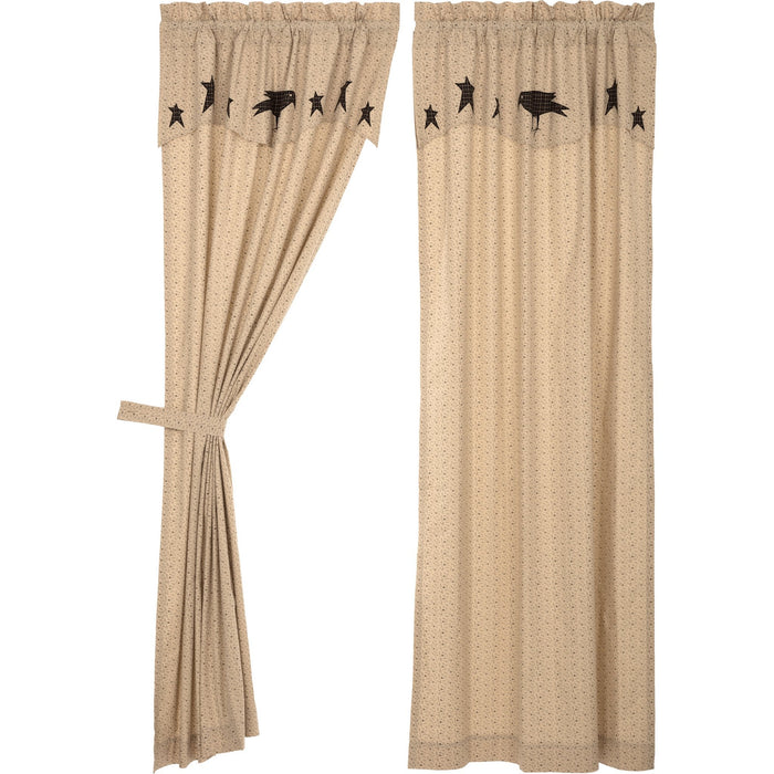 Kettle Grove Lined Panels with Attached Applique Valance 84" - Primitive Star Quilt Shop