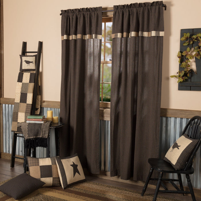 Kettle Grove Lined Panels with Attached Block Border Valance 84" - Primitive Star Quilt Shop